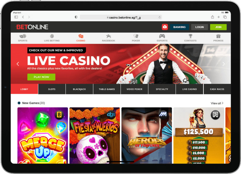 BetOnline Casino Mobile App Screen