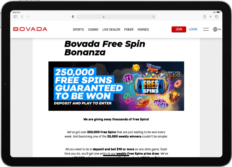 Bovada Free Spin Bonanza