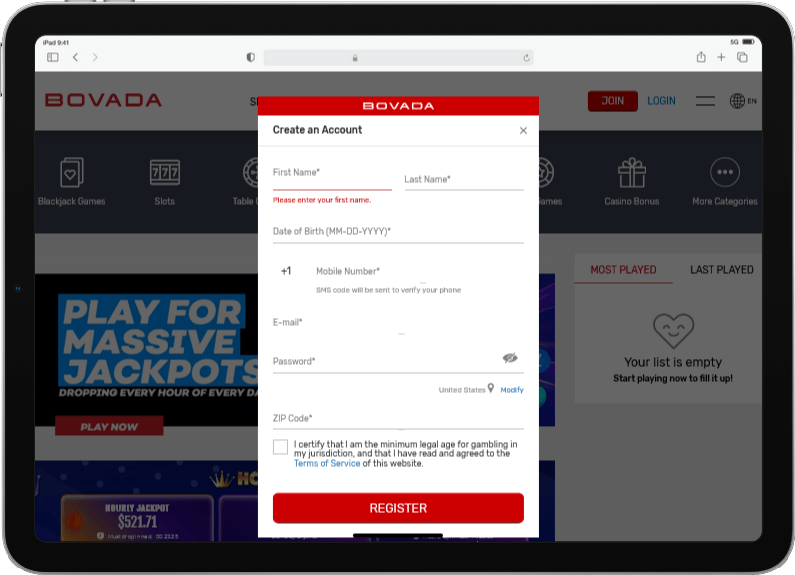 Bovada Casino Sign Up
